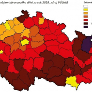 Výskyt kůrovce podle VÚLHM- 2018